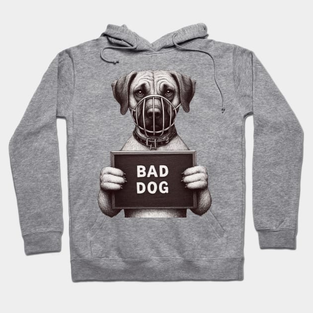 Muzzled Bad Dog Jail Mugshot Hoodie by Shawn's Domain